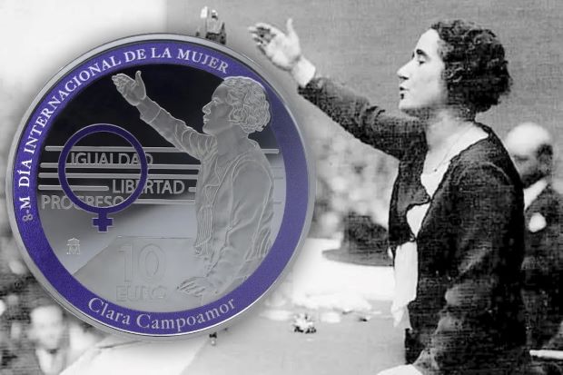 Nuevas monedas en homenaje a Clara Campoamor con motivo del 8 de marzo